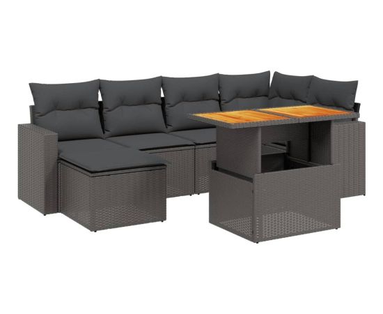 vidaXL 7-cz. zestaw wypoczynkowy do ogrodu, z poduszkami, czarny Dārza mēbeļu komplekti