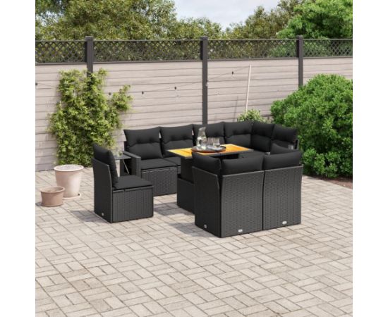 vidaXL 9-cz. zestaw wypoczynkowy do ogrodu, z poduszkami, czarny Dārza mēbeļu komplekti