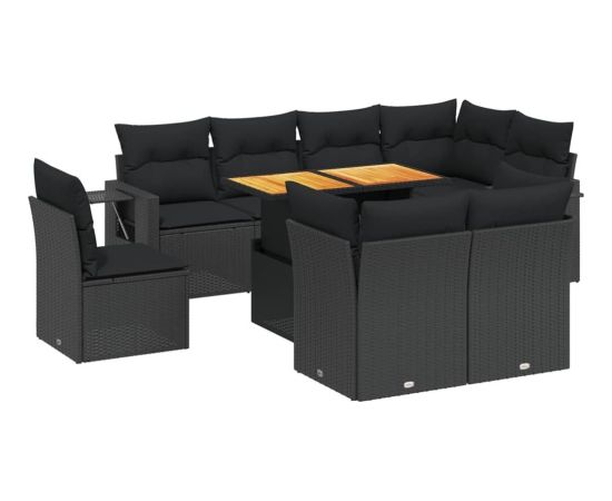vidaXL 9-cz. zestaw wypoczynkowy do ogrodu, z poduszkami, czarny Dārza mēbeļu komplekti