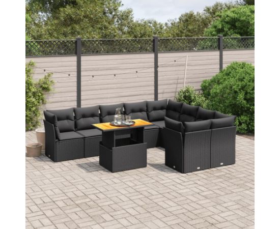 vidaXL 10-cz. zestaw wypoczynkowy do ogrodu, poduszki czarny rattan PE Dārza mēbeļu komplekti