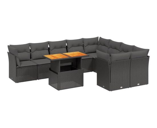 vidaXL 10-cz. zestaw wypoczynkowy do ogrodu, poduszki czarny rattan PE Dārza mēbeļu komplekti