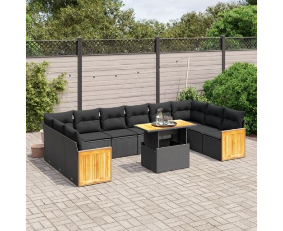 vidaXL 11-cz. zestaw wypoczynkowy do ogrodu, poduszki czarny rattan PE Dārza mēbeļu komplekti