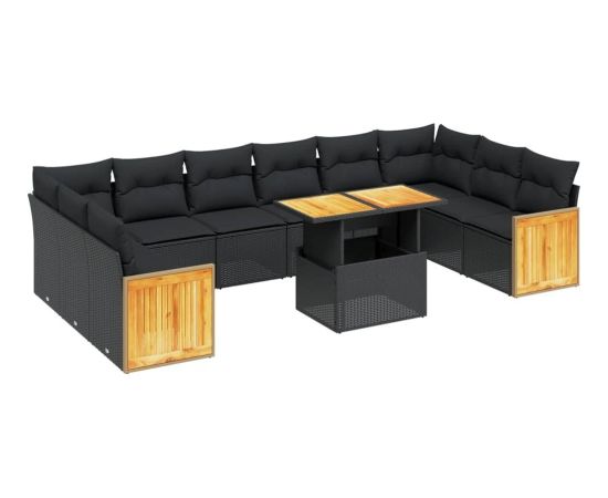 vidaXL 11-cz. zestaw wypoczynkowy do ogrodu, poduszki czarny rattan PE Dārza mēbeļu komplekti