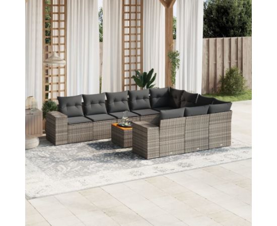 vidaXL 11-cz. zestaw mebli ogrodowych z poduszkami, szary rattan PE Dārza mēbeļu komplekti