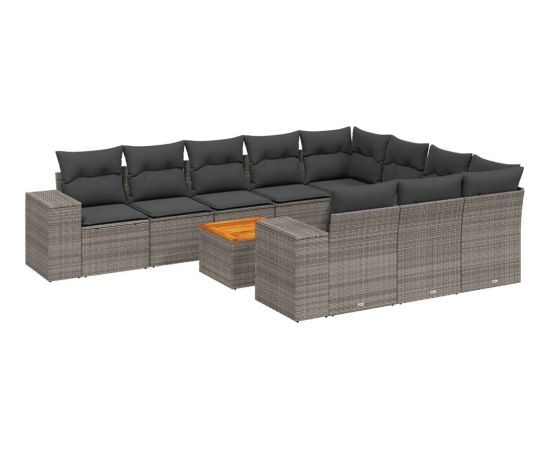 vidaXL 11-cz. zestaw mebli ogrodowych z poduszkami, szary rattan PE Dārza mēbeļu komplekti
