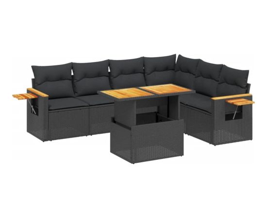 vidaXL 7-cz. zestaw wypoczynkowy do ogrodu, z poduszkami, czarny Dārza mēbeļu komplekti