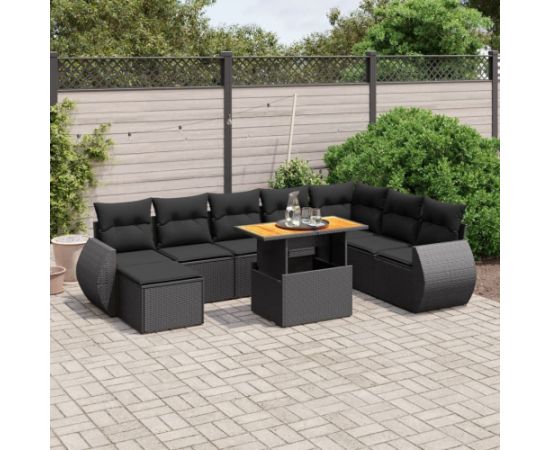 vidaXL 9-cz. zestaw wypoczynkowy do ogrodu, z poduszkami, czarny Dārza mēbeļu komplekti