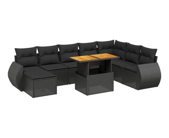 vidaXL 9-cz. zestaw wypoczynkowy do ogrodu, z poduszkami, czarny Dārza mēbeļu komplekti