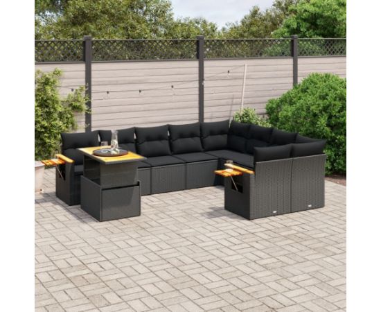 vidaXL 10-cz. zestaw wypoczynkowy do ogrodu, poduszki czarny rattan PE Dārza mēbeļu komplekti