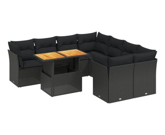 vidaXL 9-cz. zestaw wypoczynkowy do ogrodu, z poduszkami, czarny Dārza mēbeļu komplekti