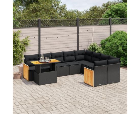 vidaXL 10-cz. zestaw wypoczynkowy do ogrodu, poduszki czarny rattan PE Dārza mēbeļu komplekti