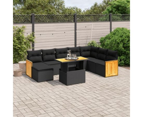 vidaXL 9-cz. zestaw wypoczynkowy do ogrodu, z poduszkami, czarny Dārza mēbeļu komplekti