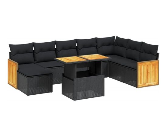 vidaXL 9-cz. zestaw wypoczynkowy do ogrodu, z poduszkami, czarny Dārza mēbeļu komplekti