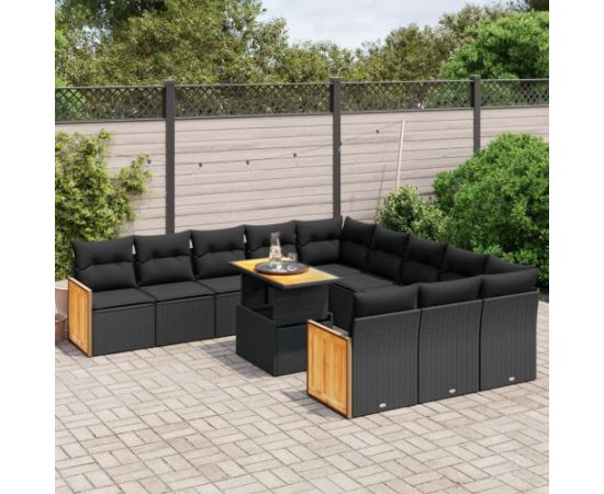 vidaXL 11-cz. zestaw wypoczynkowy do ogrodu, poduszki czarny rattan PE Dārza mēbeļu komplekti