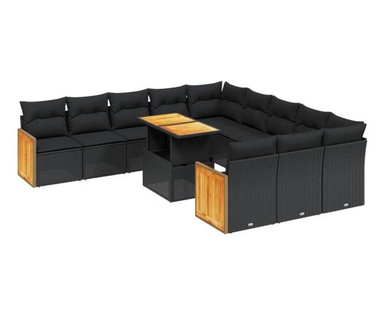 vidaXL 11-cz. zestaw wypoczynkowy do ogrodu, poduszki czarny rattan PE Dārza mēbeļu komplekti