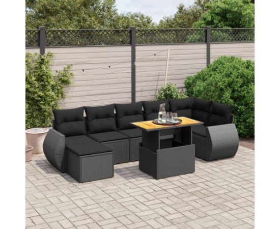 vidaXL 8-cz. zestaw wypoczynkowy do ogrodu, z poduszkami, czarny Dārza mēbeļu komplekti