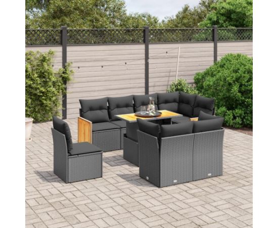 vidaXL 9-cz. zestaw wypoczynkowy do ogrodu, z poduszkami, czarny Dārza mēbeļu komplekti