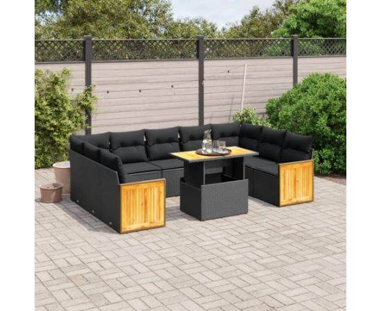 vidaXL 10-cz. zestaw wypoczynkowy do ogrodu, poduszki czarny rattan PE Dārza mēbeļu komplekti