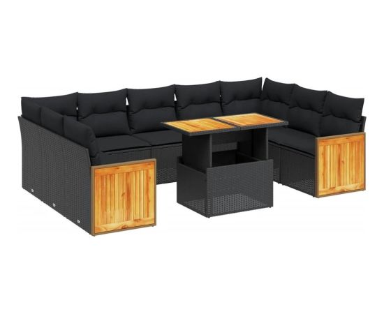 vidaXL 10-cz. zestaw wypoczynkowy do ogrodu, poduszki czarny rattan PE Dārza mēbeļu komplekti