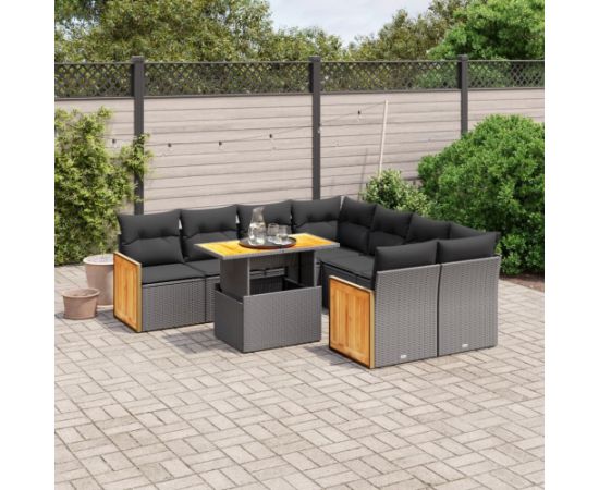 vidaXL 9-cz. zestaw wypoczynkowy do ogrodu, z poduszkami, czarny Dārza mēbeļu komplekti