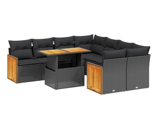 vidaXL 9-cz. zestaw wypoczynkowy do ogrodu, z poduszkami, czarny Dārza mēbeļu komplekti