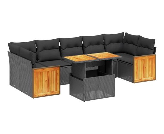 vidaXL 8-cz. zestaw wypoczynkowy do ogrodu, z poduszkami, czarny Dārza mēbeļu komplekti