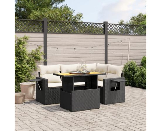 vidaXL 5-cz. zestaw wypoczynkowy do ogrodu, poduszki, czarny rattan PE Dārza mēbeļu komplekti