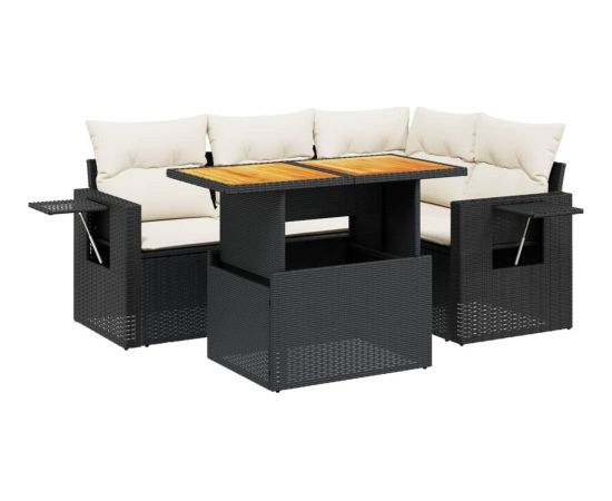 vidaXL 5-cz. zestaw wypoczynkowy do ogrodu, poduszki, czarny rattan PE Dārza mēbeļu komplekti