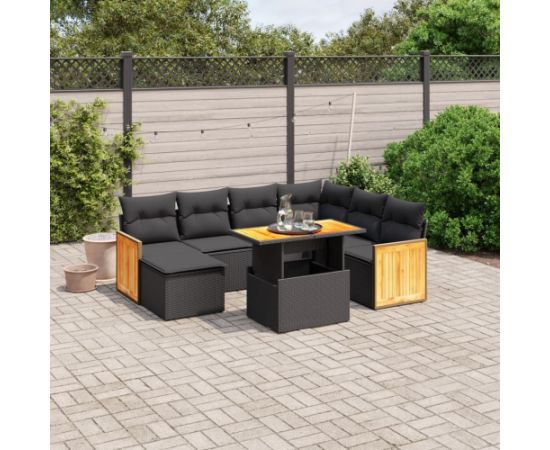 vidaXL 8-cz. zestaw wypoczynkowy do ogrodu, z poduszkami, czarny Dārza mēbeļu komplekti