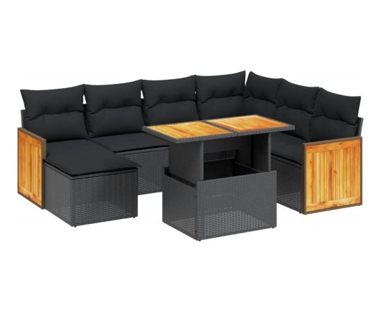 vidaXL 8-cz. zestaw wypoczynkowy do ogrodu, z poduszkami, czarny Dārza mēbeļu komplekti