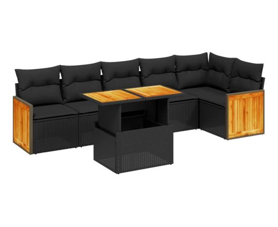 vidaXL 7-cz. zestaw wypoczynkowy do ogrodu, z poduszkami, czarny Dārza mēbeļu komplekti