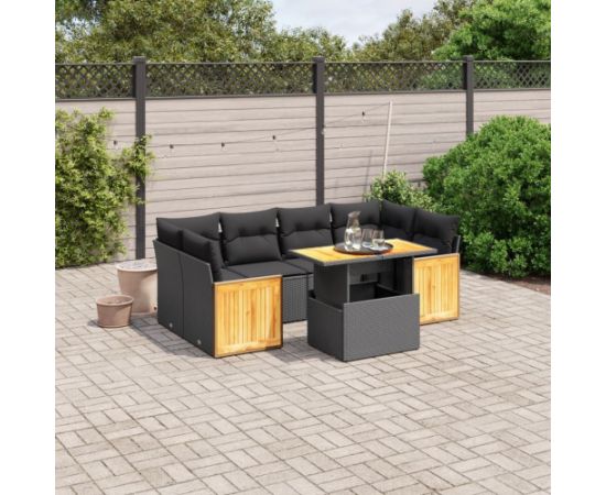 vidaXL 7-cz. zestaw wypoczynkowy do ogrodu, z poduszkami, czarny Dārza mēbeļu komplekti