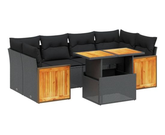 vidaXL 7-cz. zestaw wypoczynkowy do ogrodu, z poduszkami, czarny Dārza mēbeļu komplekti