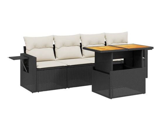 vidaXL 5-cz. zestaw wypoczynkowy do ogrodu, poduszki, czarny rattan PE Dārza mēbeļu komplekti