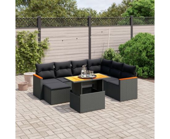 vidaXL 8-cz. zestaw wypoczynkowy do ogrodu, z poduszkami, czarny Dārza mēbeļu komplekti