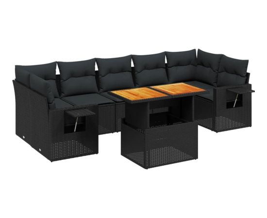 vidaXL 8-cz. zestaw wypoczynkowy do ogrodu, z poduszkami, czarny Dārza mēbeļu komplekti