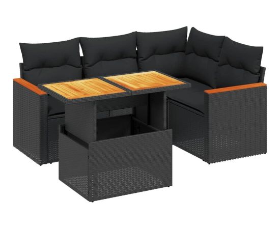 vidaXL 5-cz. zestaw wypoczynkowy do ogrodu, poduszki, czarny rattan PE Dārza mēbeļu komplekti