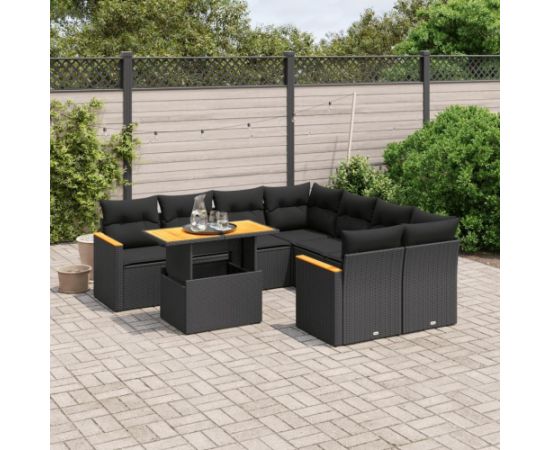 vidaXL 9-cz. zestaw wypoczynkowy do ogrodu, z poduszkami, czarny Dārza mēbeļu komplekti