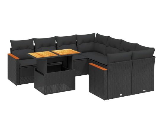 vidaXL 9-cz. zestaw wypoczynkowy do ogrodu, z poduszkami, czarny Dārza mēbeļu komplekti