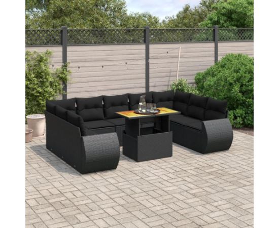 vidaXL 10-cz. zestaw wypoczynkowy do ogrodu, poduszki czarny rattan PE Dārza mēbeļu komplekti