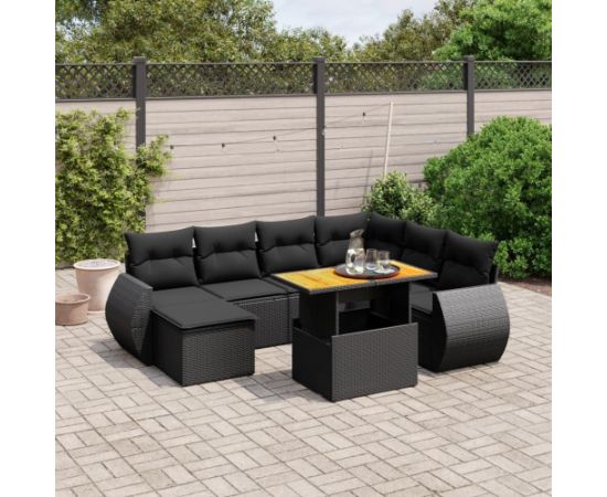 vidaXL 8-cz. zestaw wypoczynkowy do ogrodu, z poduszkami, czarny Dārza mēbeļu komplekti