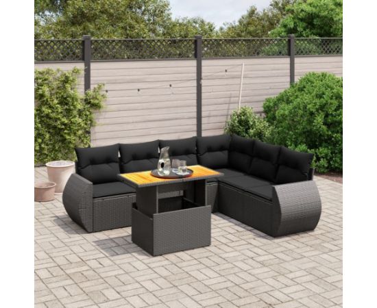 vidaXL 7-cz. zestaw wypoczynkowy do ogrodu, z poduszkami, czarny Dārza mēbeļu komplekti