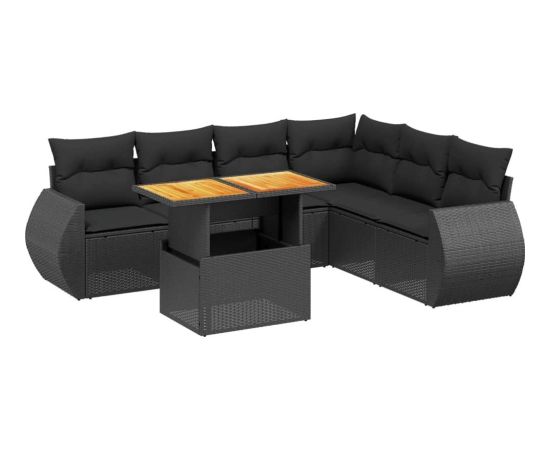 vidaXL 7-cz. zestaw wypoczynkowy do ogrodu, z poduszkami, czarny Dārza mēbeļu komplekti