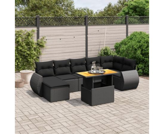 vidaXL 8-cz. zestaw wypoczynkowy do ogrodu, z poduszkami, czarny Dārza mēbeļu komplekti