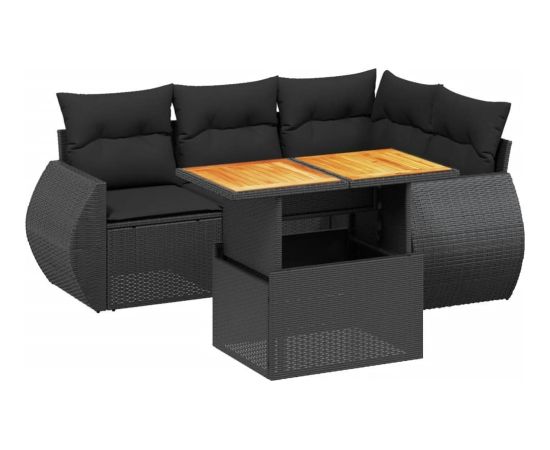 vidaXL 5-cz. zestaw wypoczynkowy do ogrodu, poduszki, czarny rattan PE Dārza mēbeļu komplekti