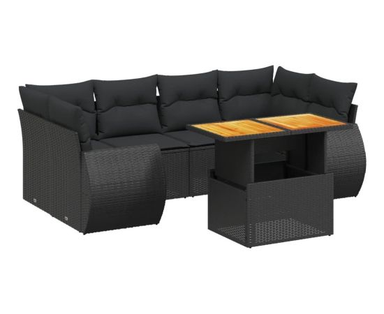 vidaXL 7-cz. zestaw wypoczynkowy do ogrodu, z poduszkami, czarny Dārza mēbeļu komplekti