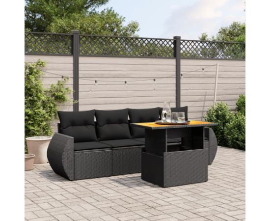 vidaXL 5-cz. zestaw wypoczynkowy do ogrodu, poduszki, czarny rattan PE Dārza mēbeļu komplekti