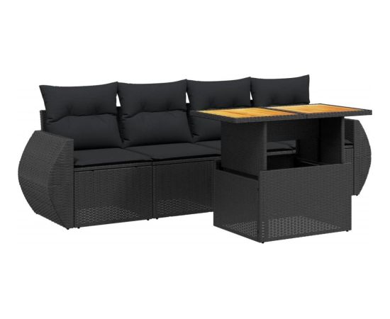 vidaXL 5-cz. zestaw wypoczynkowy do ogrodu, poduszki, czarny rattan PE Dārza mēbeļu komplekti