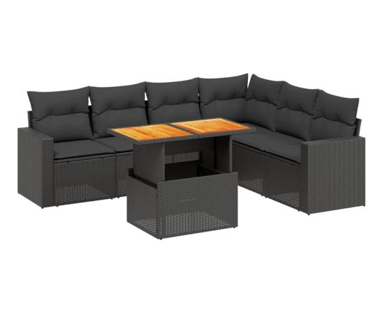 vidaXL 7-cz. zestaw wypoczynkowy do ogrodu, z poduszkami, czarny Dārza mēbeļu komplekti