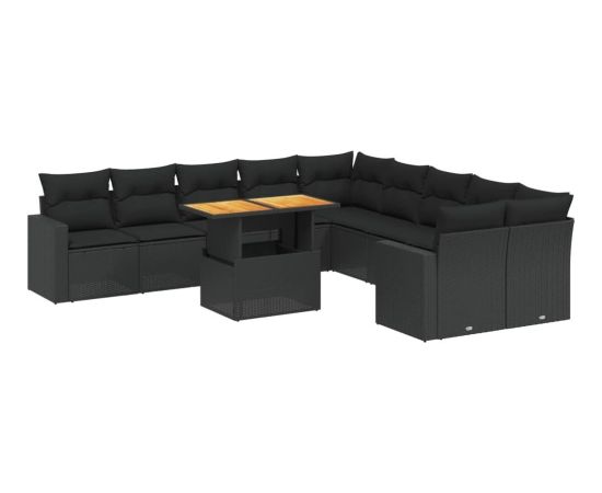 vidaXL 11-cz. zestaw wypoczynkowy do ogrodu, poduszki czarny rattan PE Dārza mēbeļu komplekti